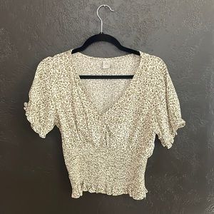 Elastic waist v neck floral blouse